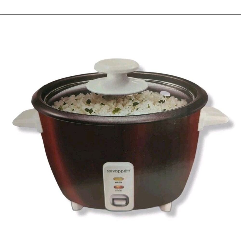 SERVAPPETIT Rice Cooker, 8 Cup, Removable Pot and Lid (Red)